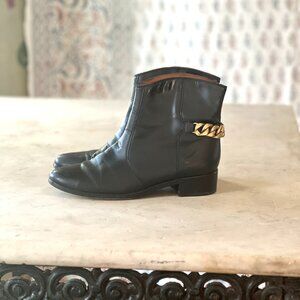 See by Chloe Black Leather Ankle Boots / Booties with Gold Chain Details